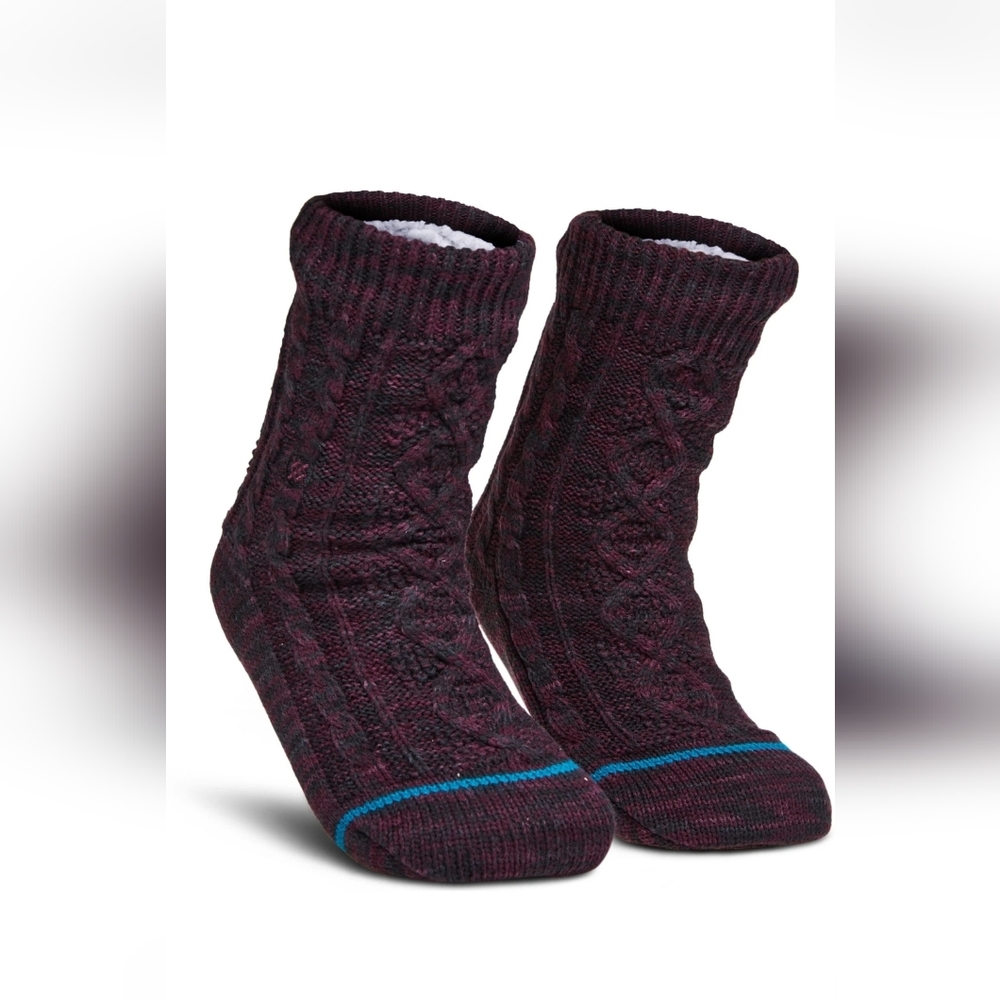 Stance Mens Habitat Burgundy Slipper Crew Socks Heavy Cushion Sherpa Size M